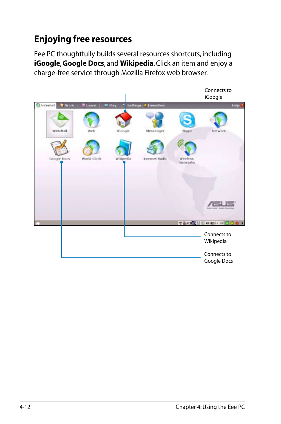 Enjoying free resources | Asus Eee PC 900/Linux User Manual | Page 48 / 130