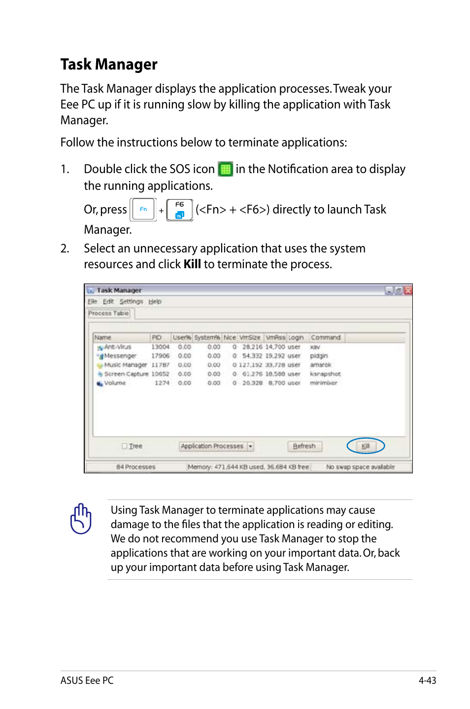 Task manager | Asus Eee PC 900/Linux User Manual | Page 79 / 130