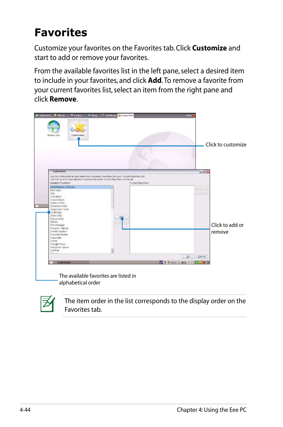 Favorites | Asus Eee PC 900/Linux User Manual | Page 80 / 130