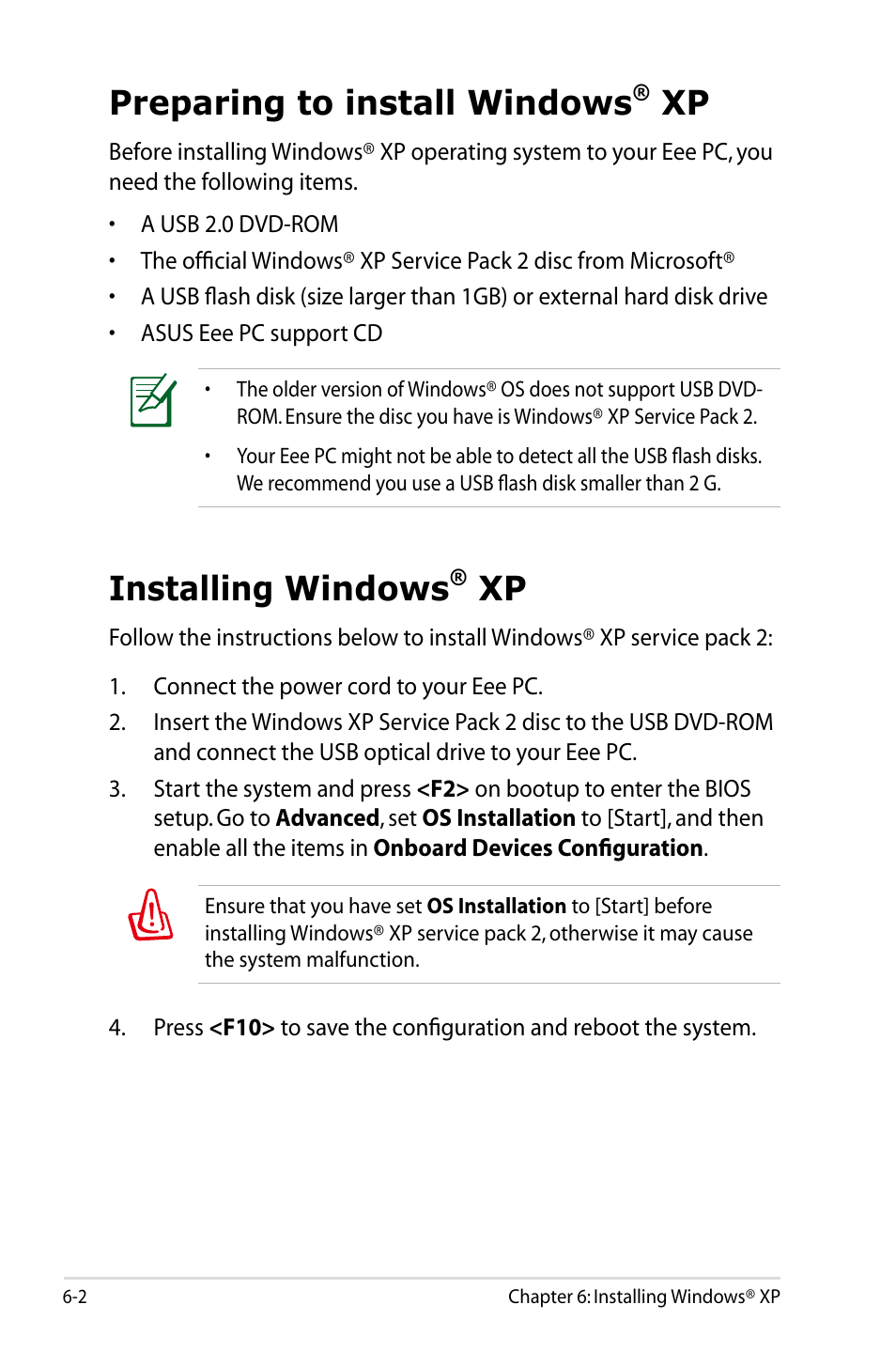 Preparing to install windows, Installing windows | Asus Eee PC 900/Linux User Manual | Page 90 / 130