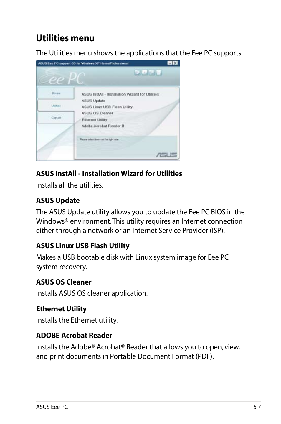 Utilities menu | Asus Eee PC 900/Linux User Manual | Page 95 / 130