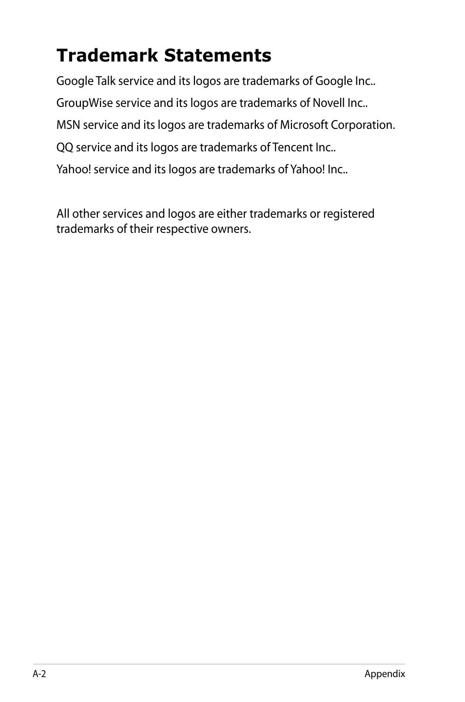 Trademark statements | Asus Eee PC 900/Linux User Manual | Page 98 / 130