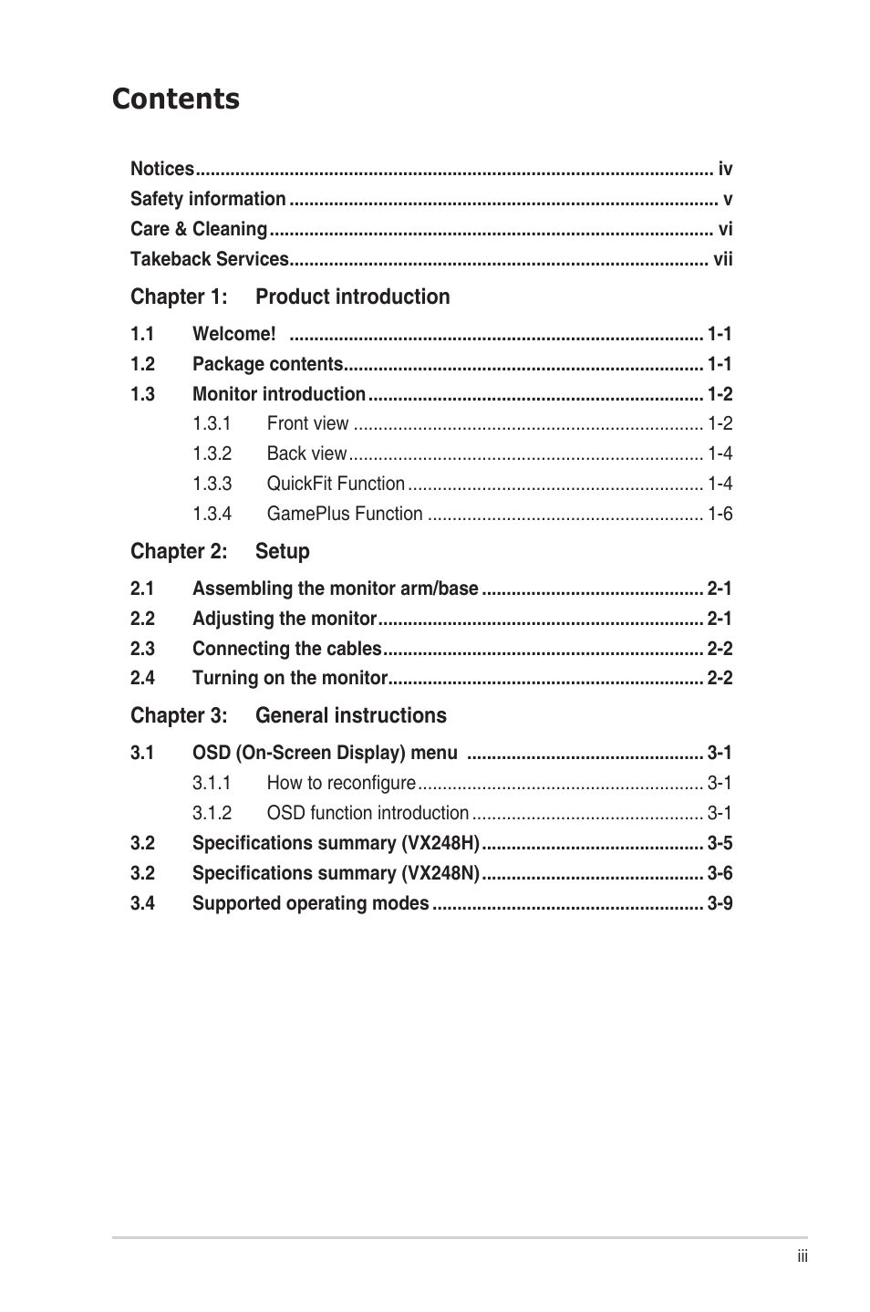 Asus VX248N User Manual | Page 3 / 29