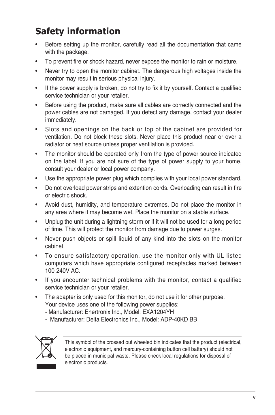 Safety information | Asus VX248N User Manual | Page 5 / 29