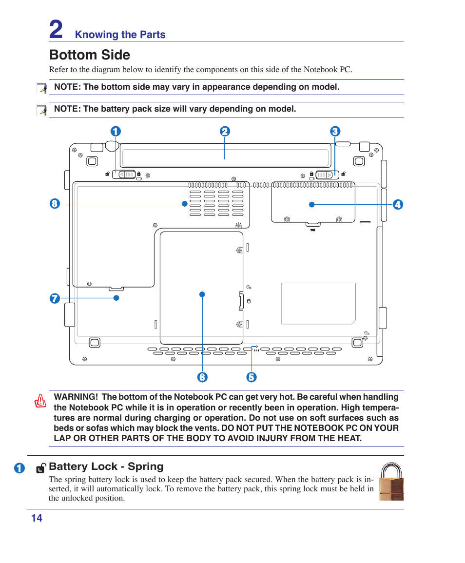 Bottom side | Asus W6Fp User Manual | Page 14 / 85