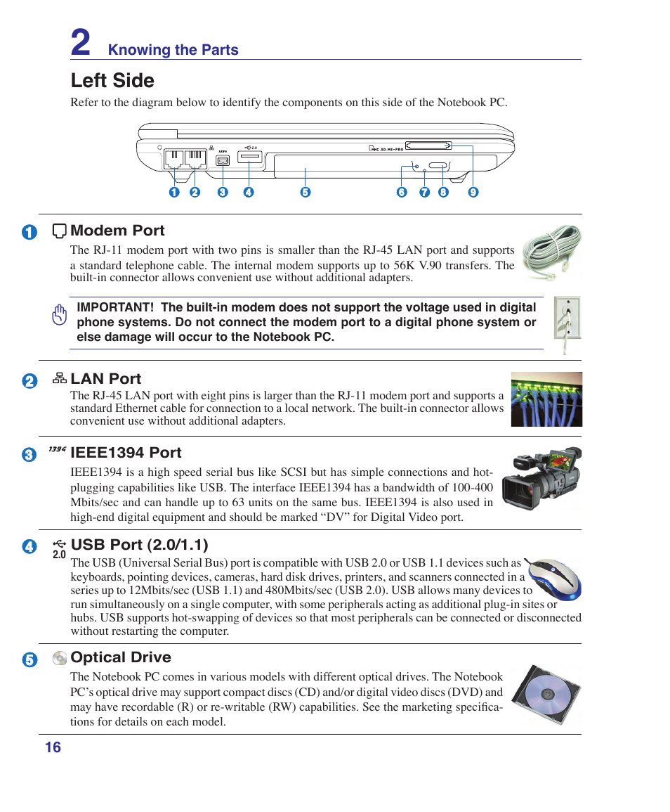 Left side | Asus W6Fp User Manual | Page 16 / 85