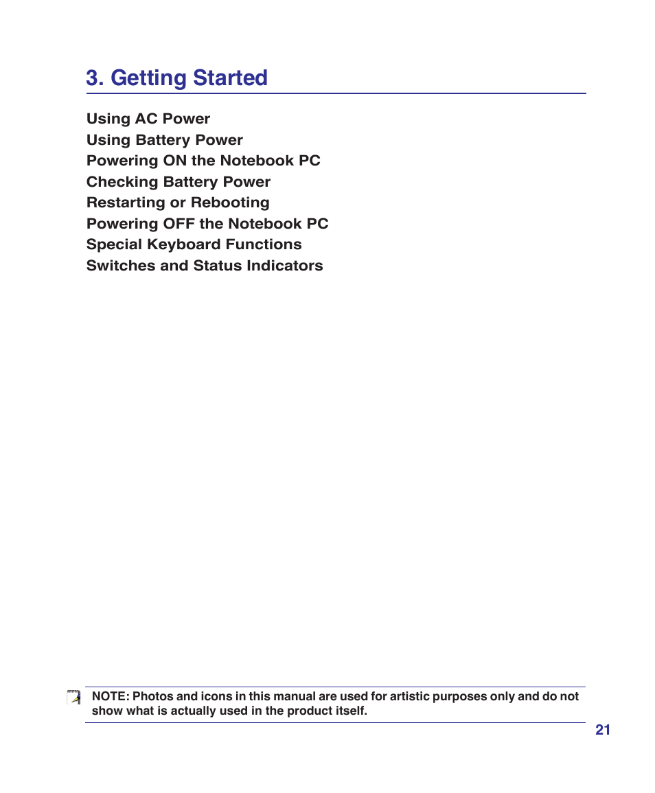 Getting started | Asus W6Fp User Manual | Page 21 / 85