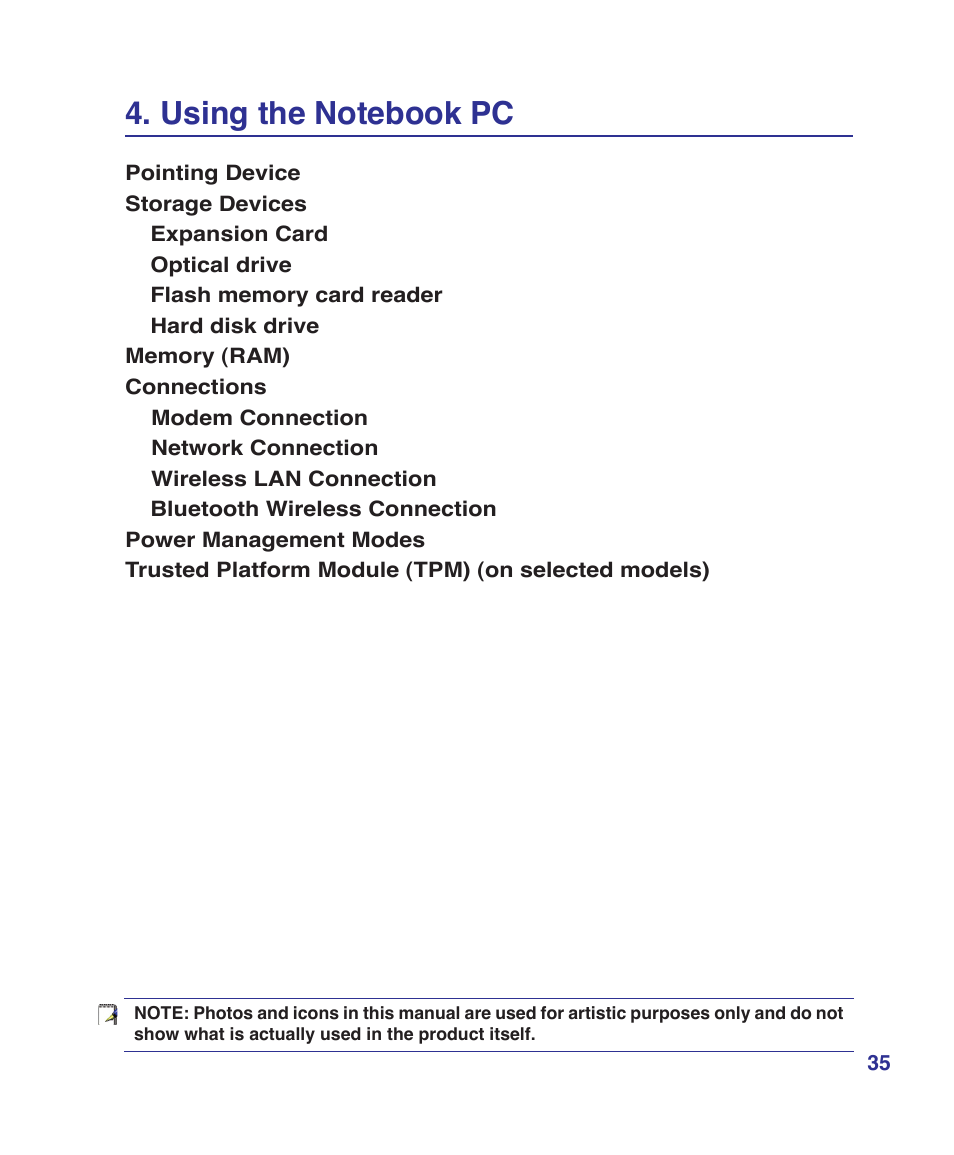 Using the notebook pc | Asus W6Fp User Manual | Page 35 / 85