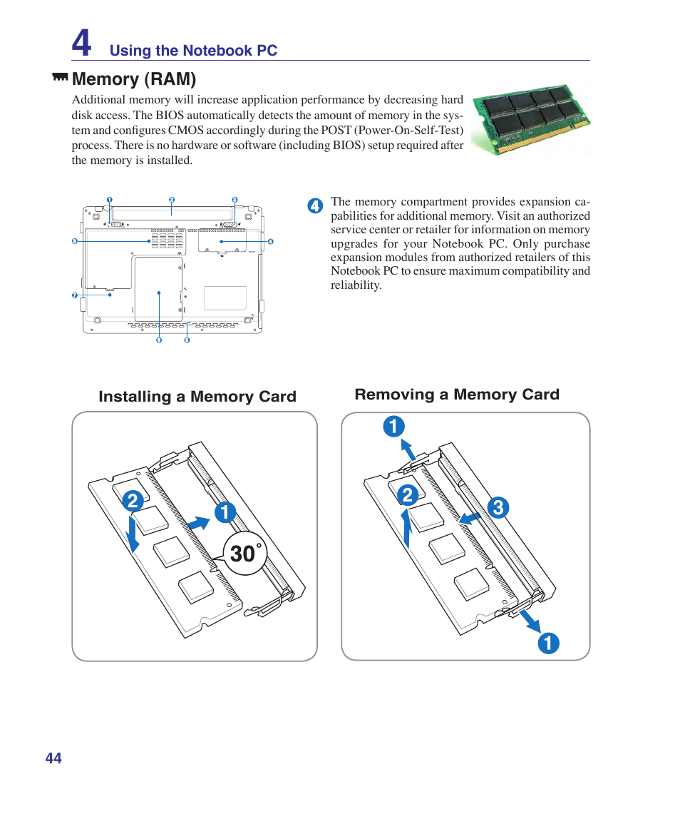 Memory (ram) | Asus W6Fp User Manual | Page 44 / 85
