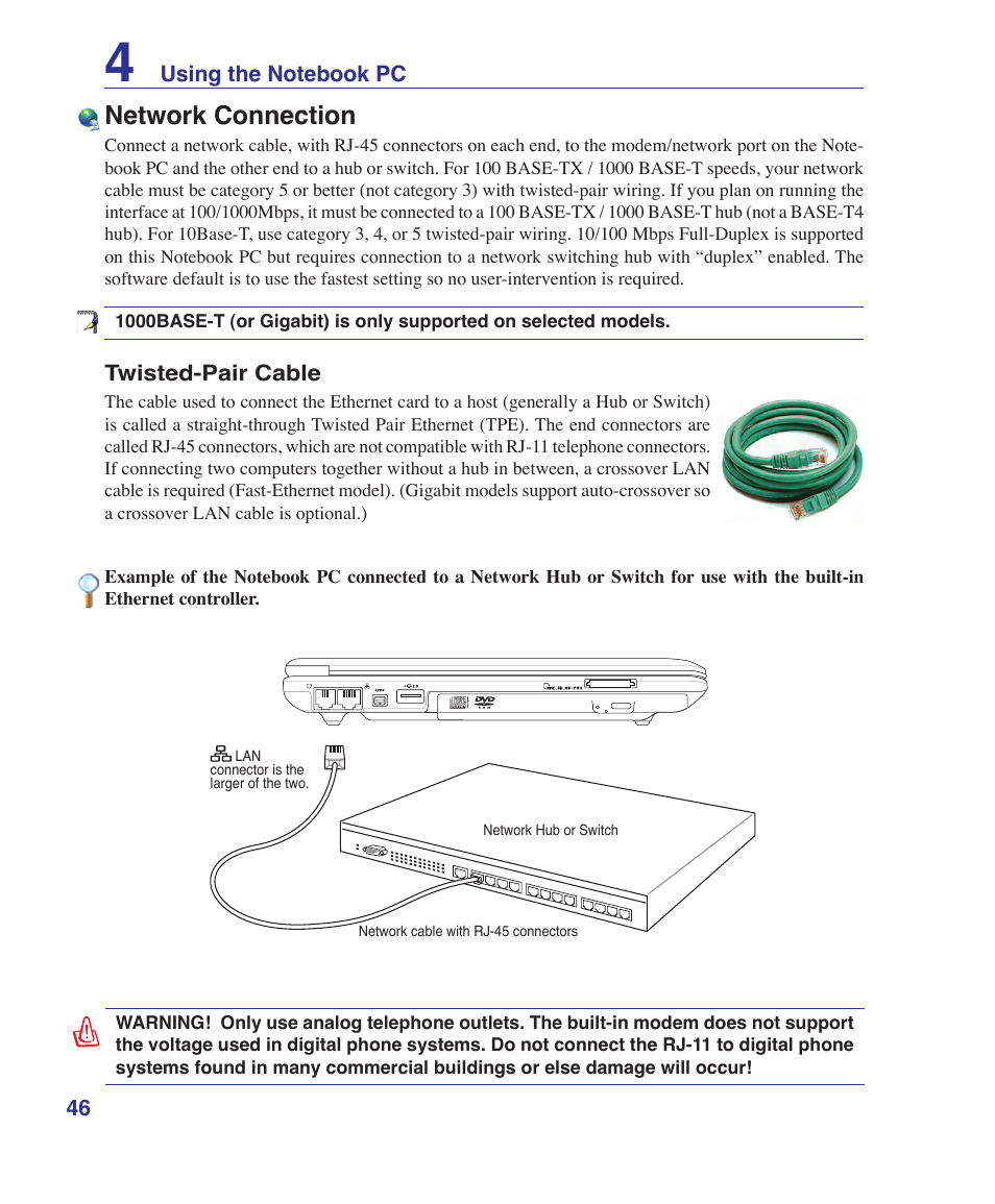 Network connection | Asus W6Fp User Manual | Page 46 / 85