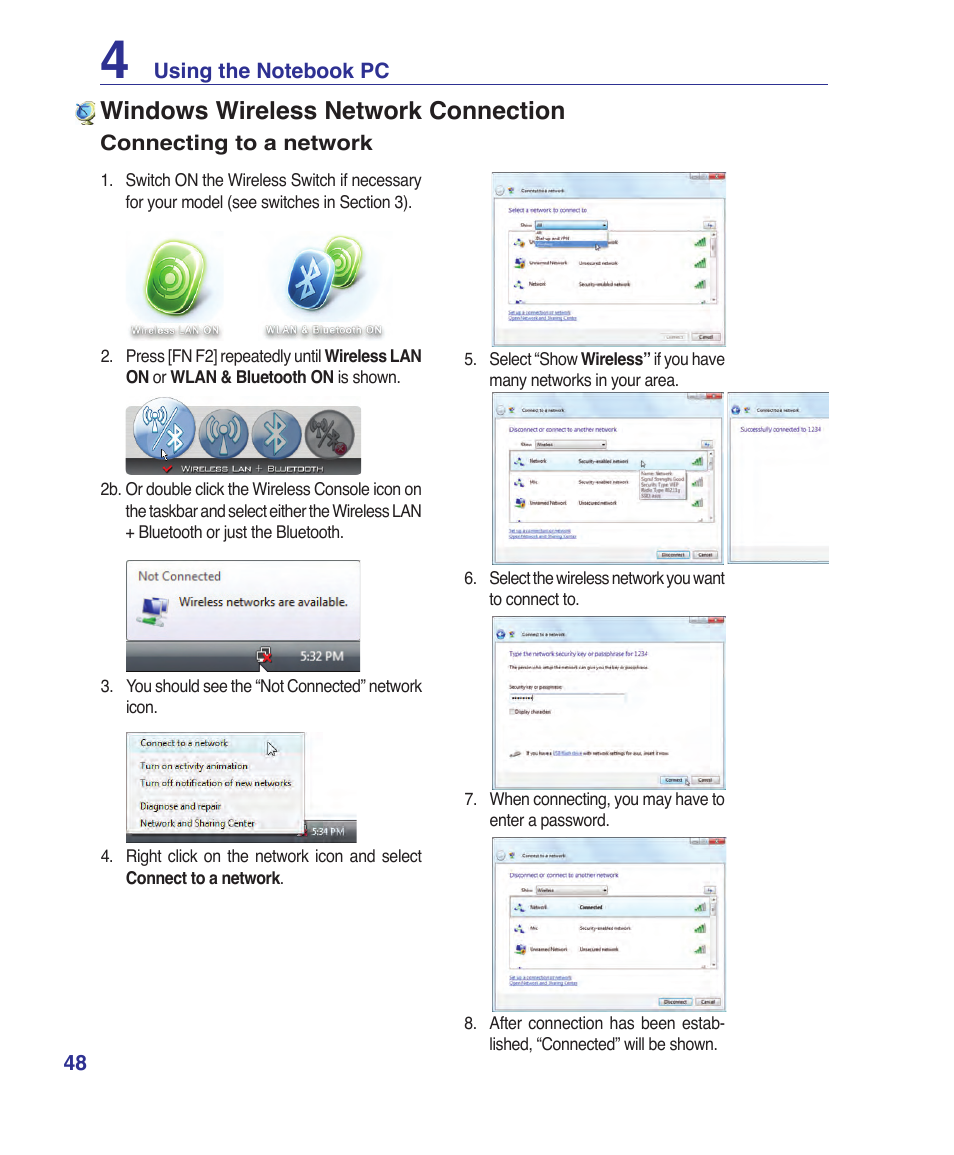 Windows wireless network connection | Asus W6Fp User Manual | Page 48 / 85