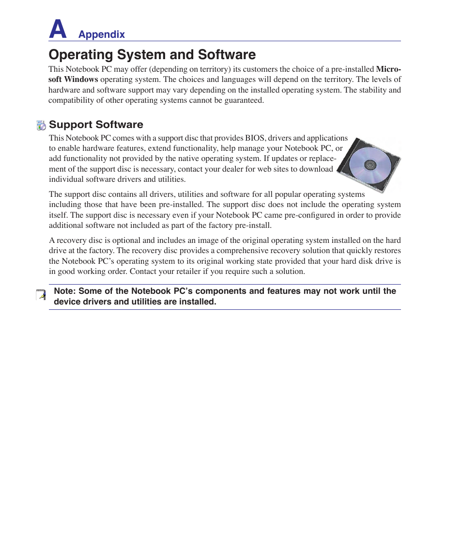 Operating system and software | Asus W6Fp User Manual | Page 58 / 85