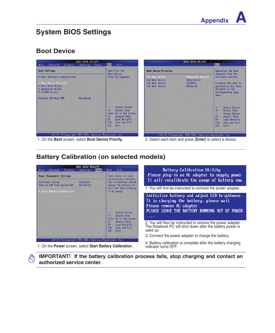 System bios settings | Asus W6Fp User Manual | Page 59 / 85