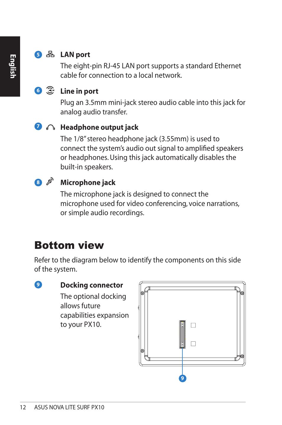 Bottom view | Asus NOVALITE SURF PX10 User Manual | Page 12 / 32