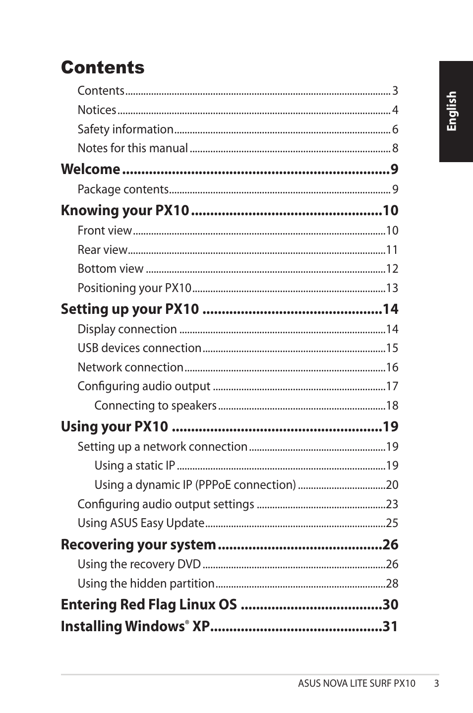 Asus NOVALITE SURF PX10 User Manual | Page 3 / 32