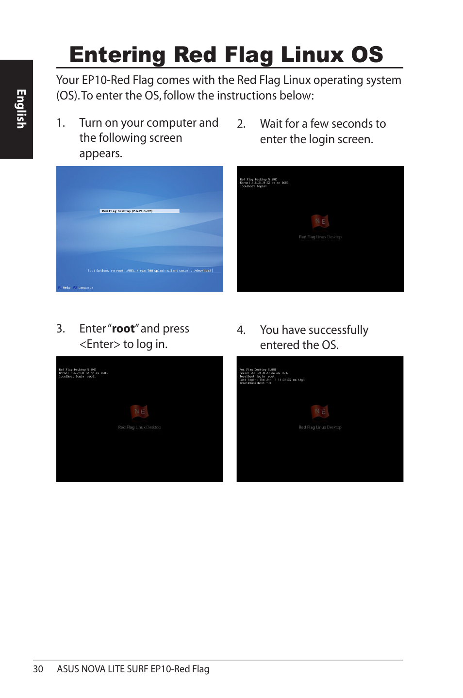 Entering red flag linux os | Asus NOVALITE SURF PX10 User Manual | Page 30 / 32