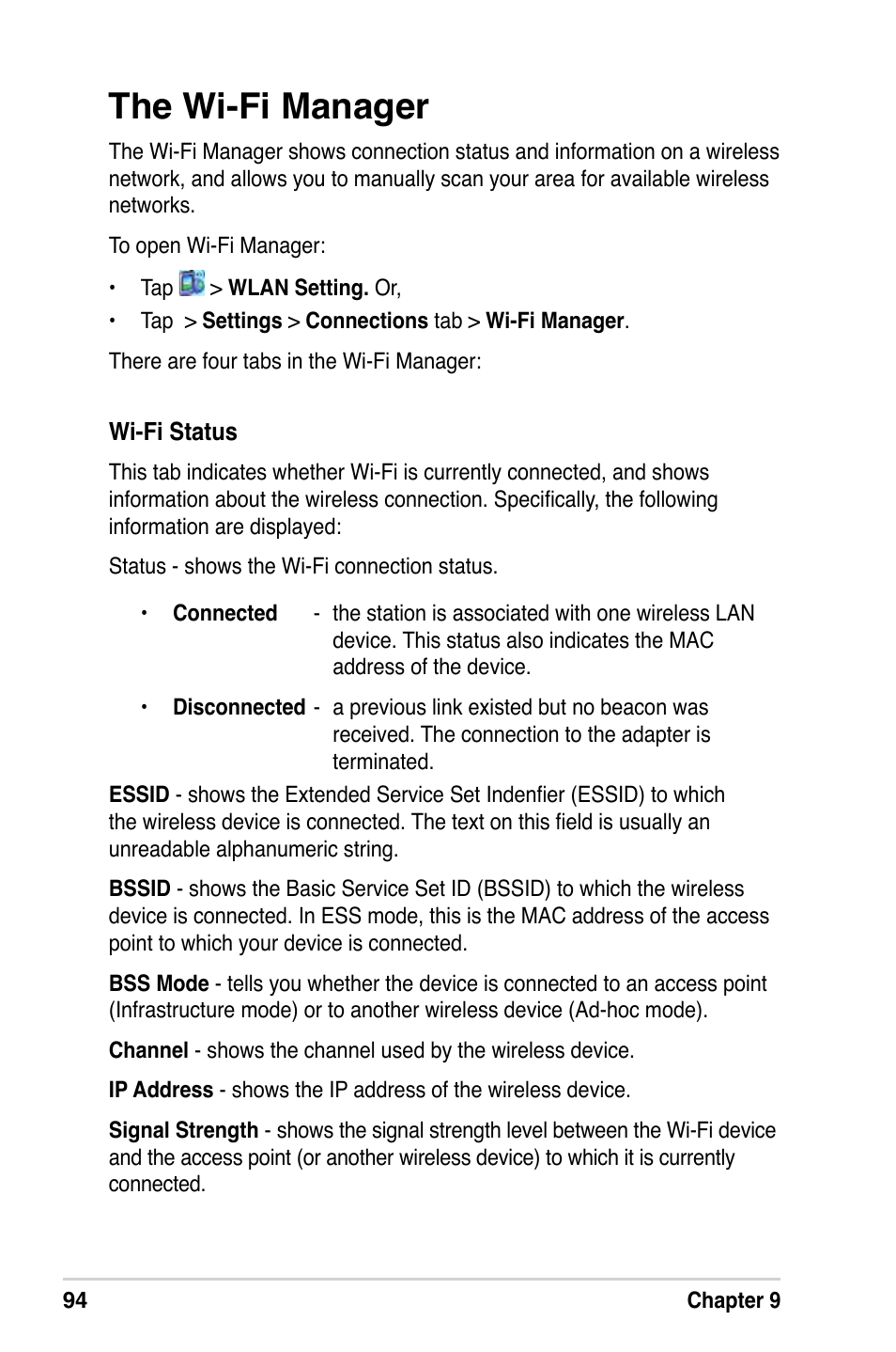 The wi-fi manager | Asus MyPal A639 User Manual | Page 100 / 106