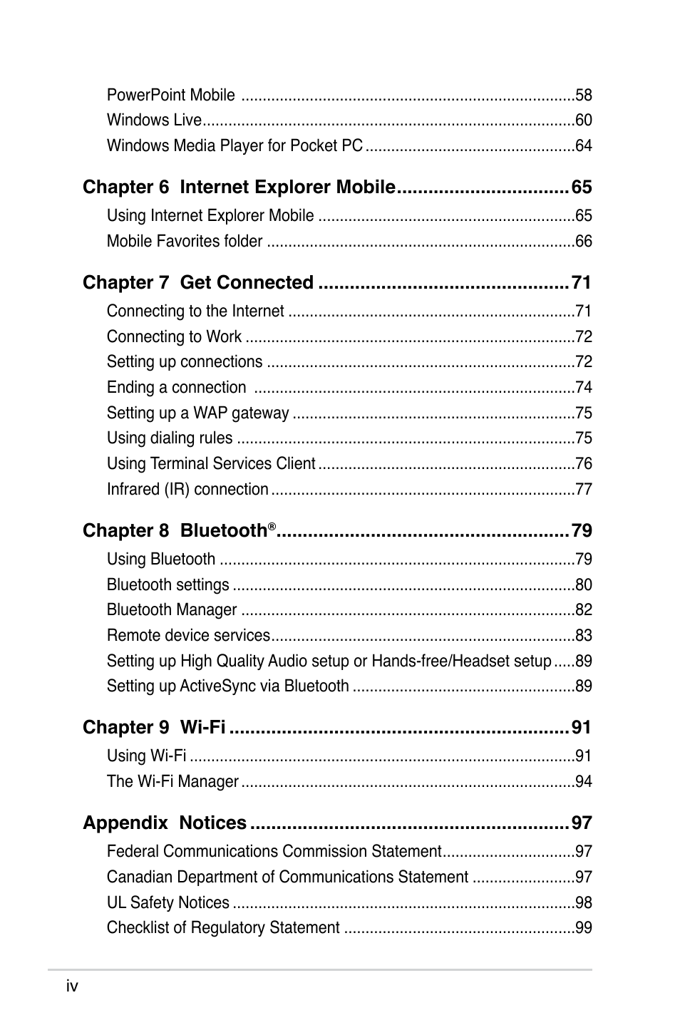 Asus MyPal A639 User Manual | Page 4 / 106