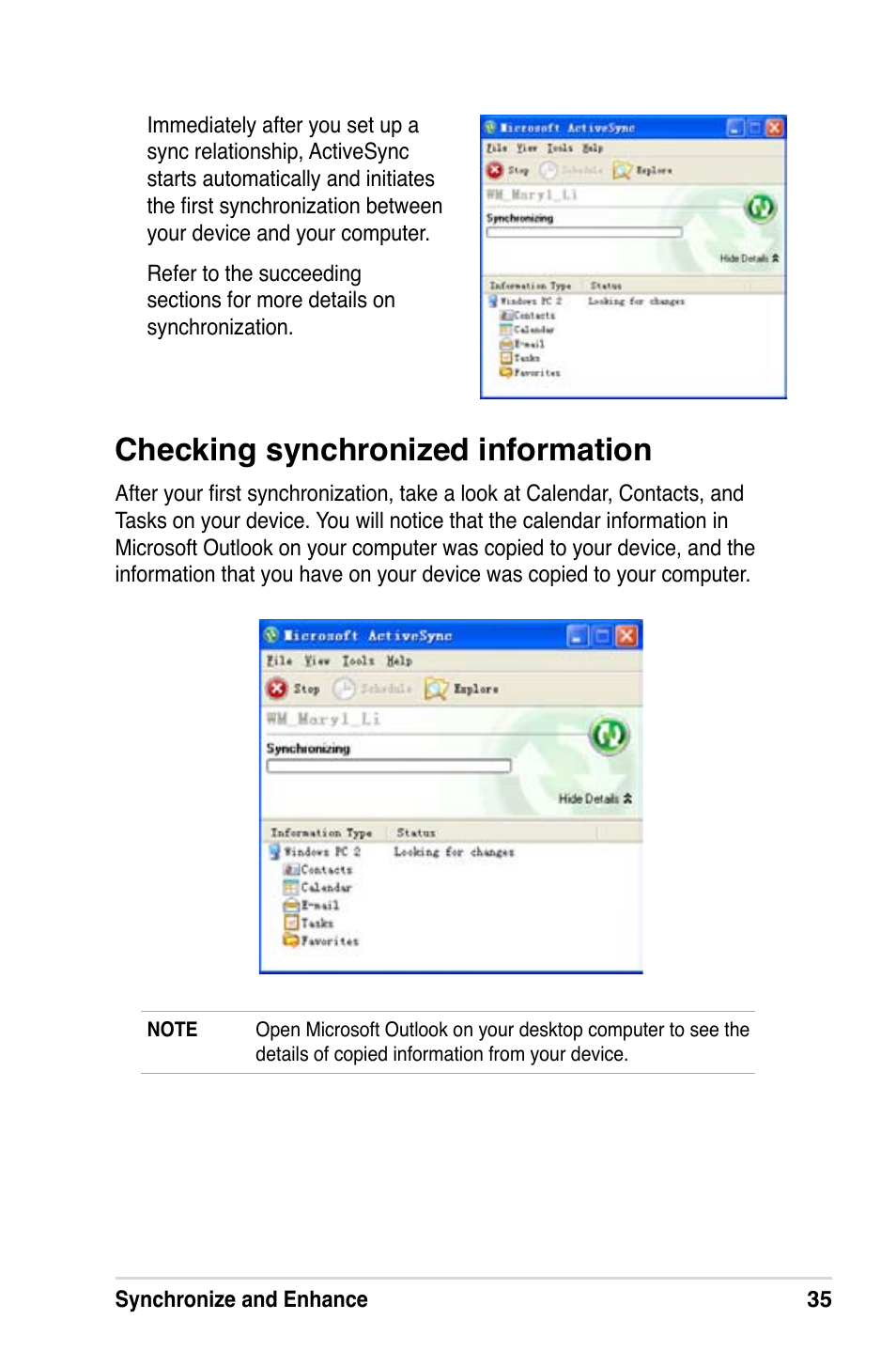Checking synchronized information | Asus MyPal A639 User Manual | Page 41 / 106