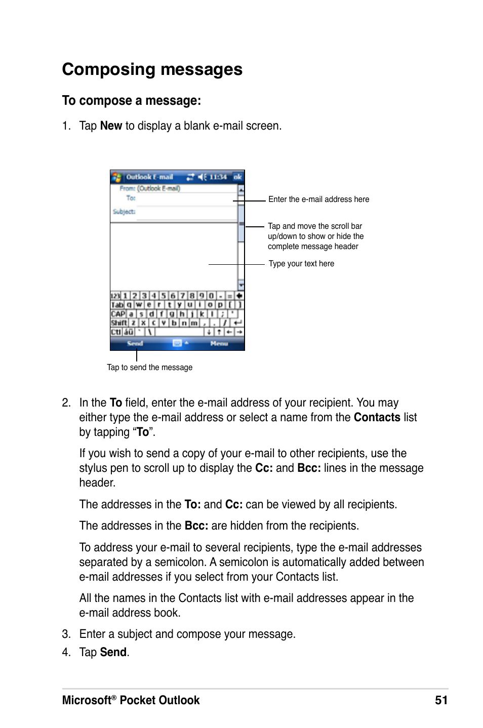 Composing messages | Asus MyPal A639 User Manual | Page 57 / 106