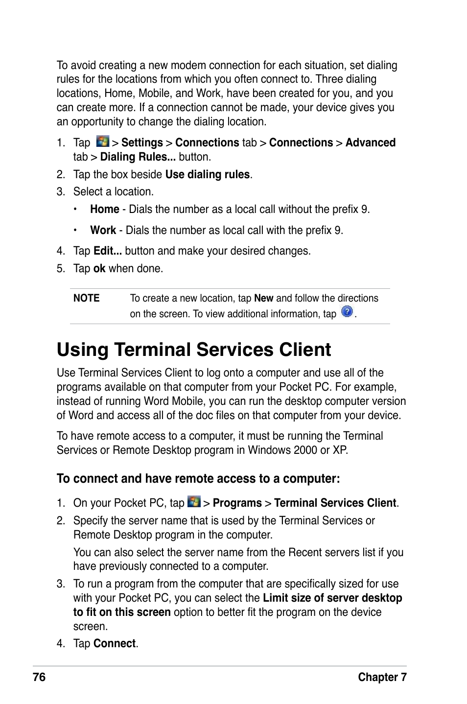 Using terminal services client | Asus MyPal A639 User Manual | Page 82 / 106