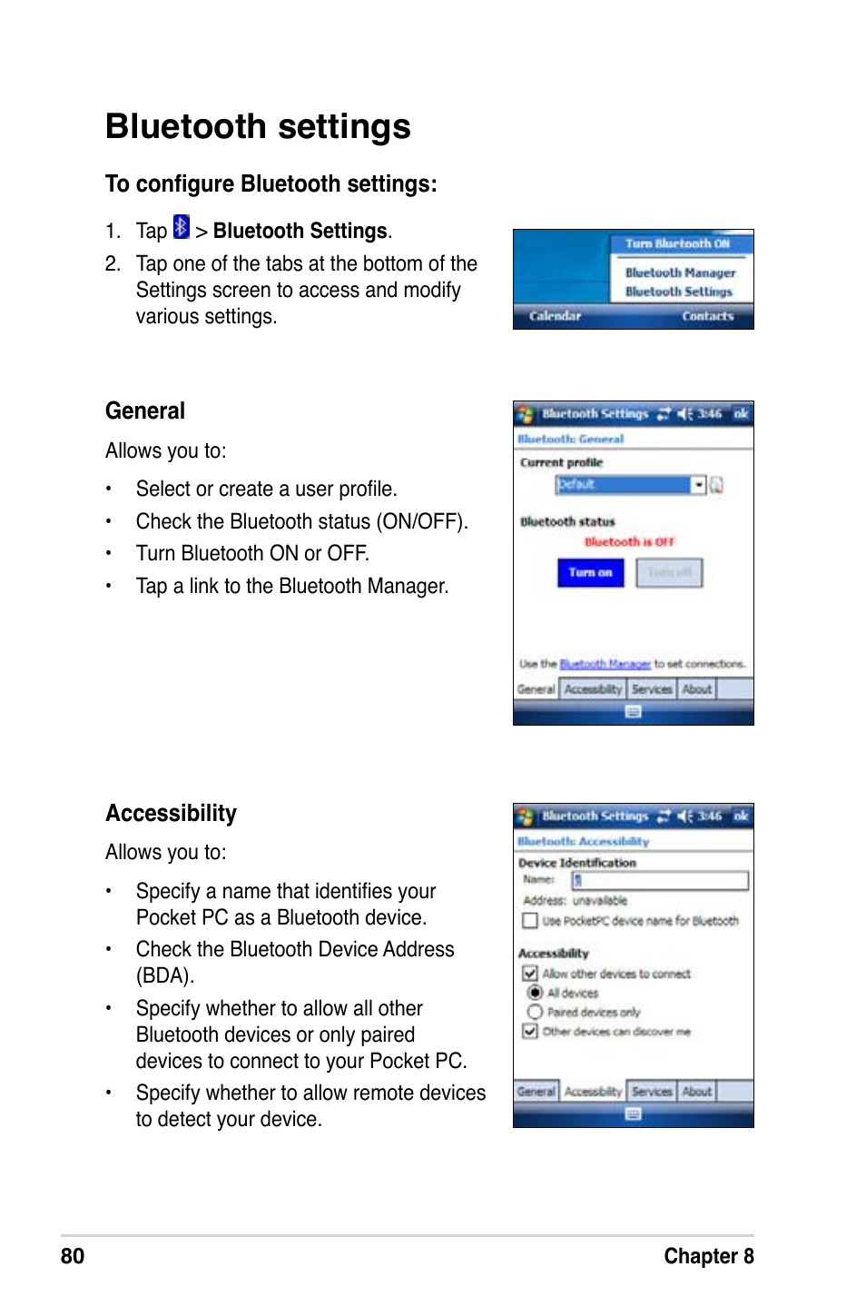 Bluetooth settings | Asus MyPal A639 User Manual | Page 86 / 106