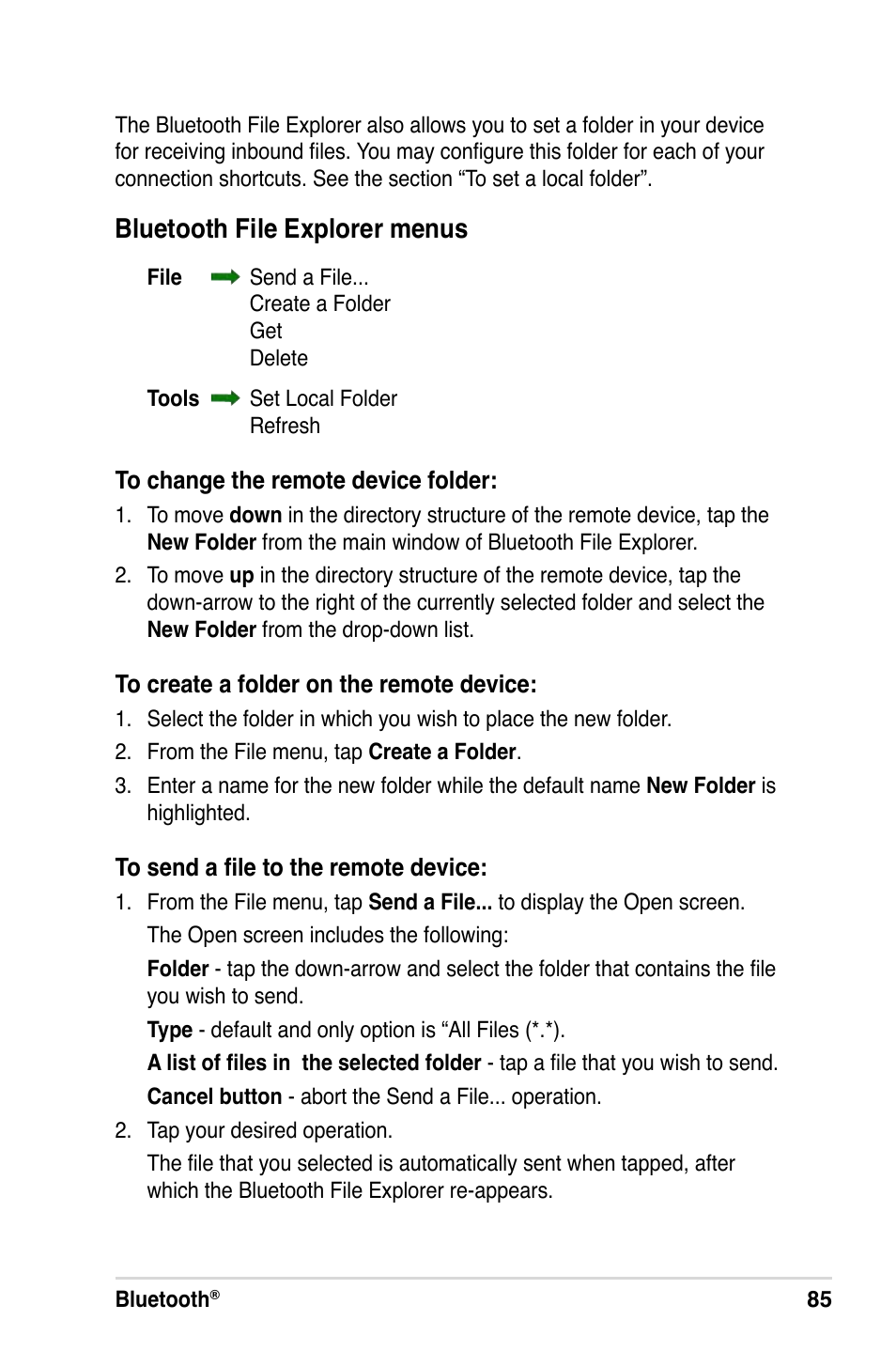 Bluetooth file explorer menus | Asus MyPal A639 User Manual | Page 91 / 106