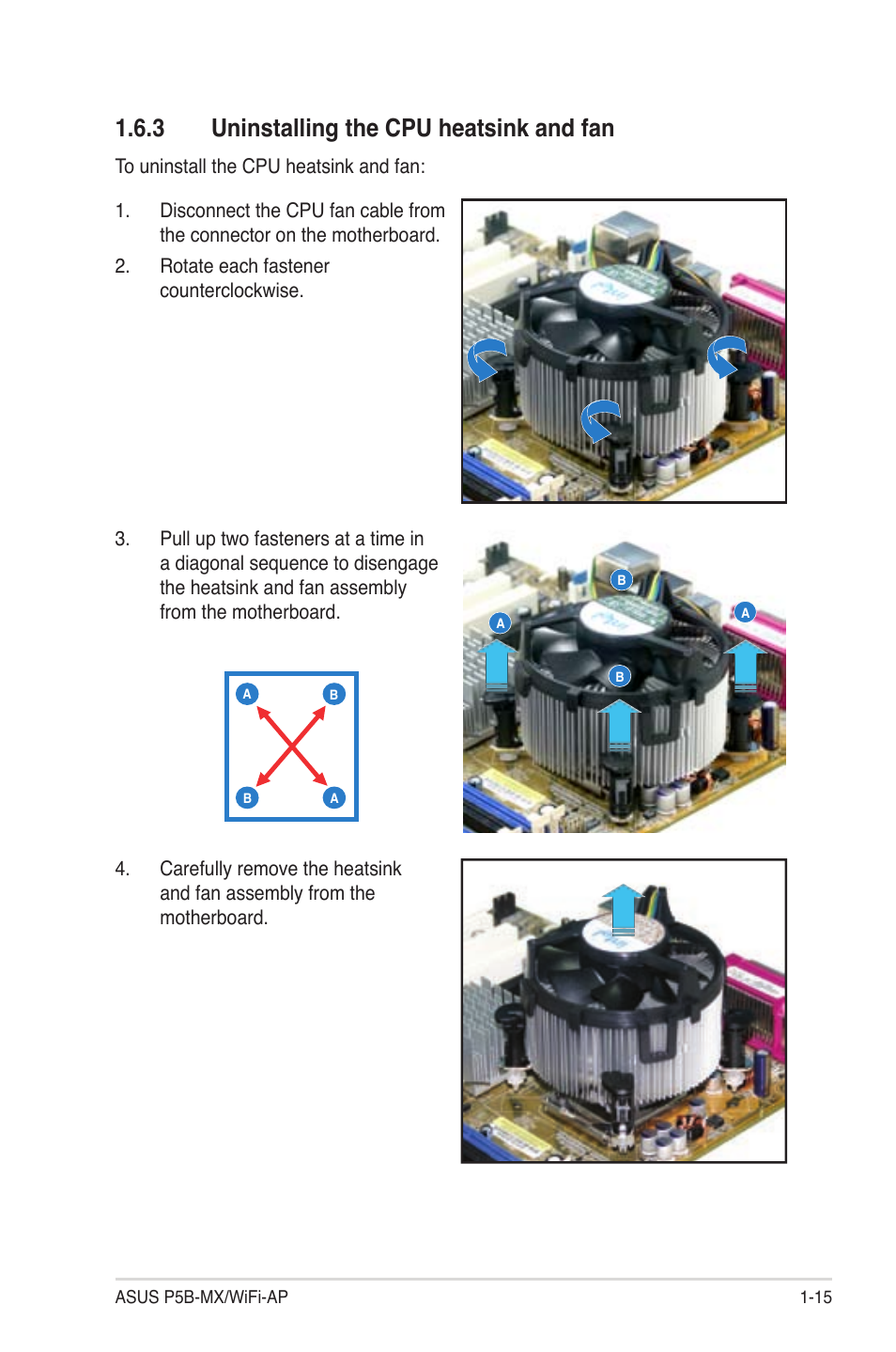 3 uninstalling the cpu heatsink and fan | Asus P5B-MX/WIFI-AP User Manual | Page 27 / 94