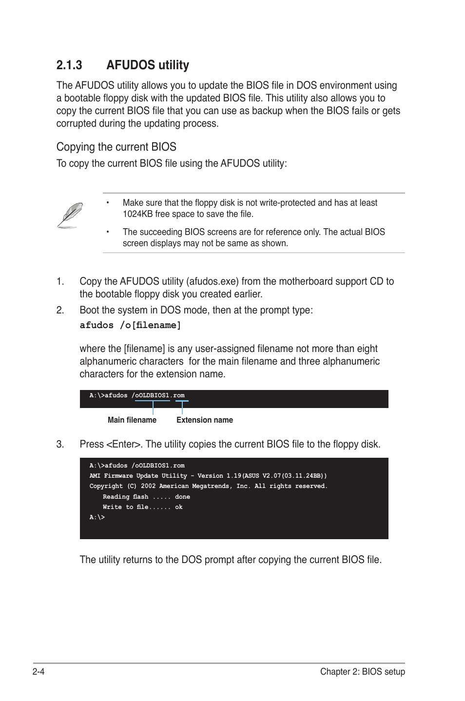 3 afudos utility, Copying the current bios | Asus P5B-MX/WIFI-AP User Manual | Page 54 / 94