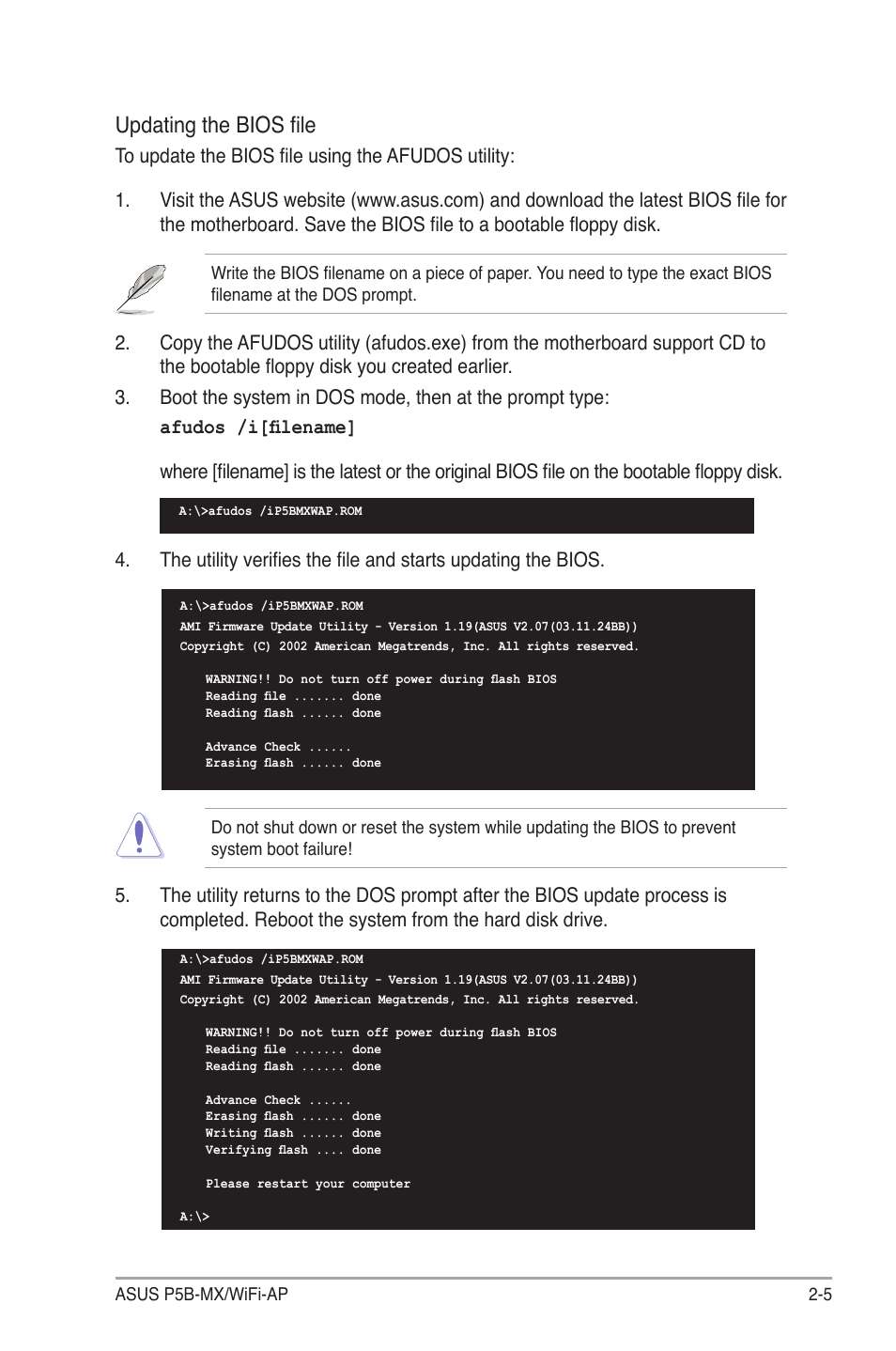 Updating the bios file | Asus P5B-MX/WIFI-AP User Manual | Page 55 / 94