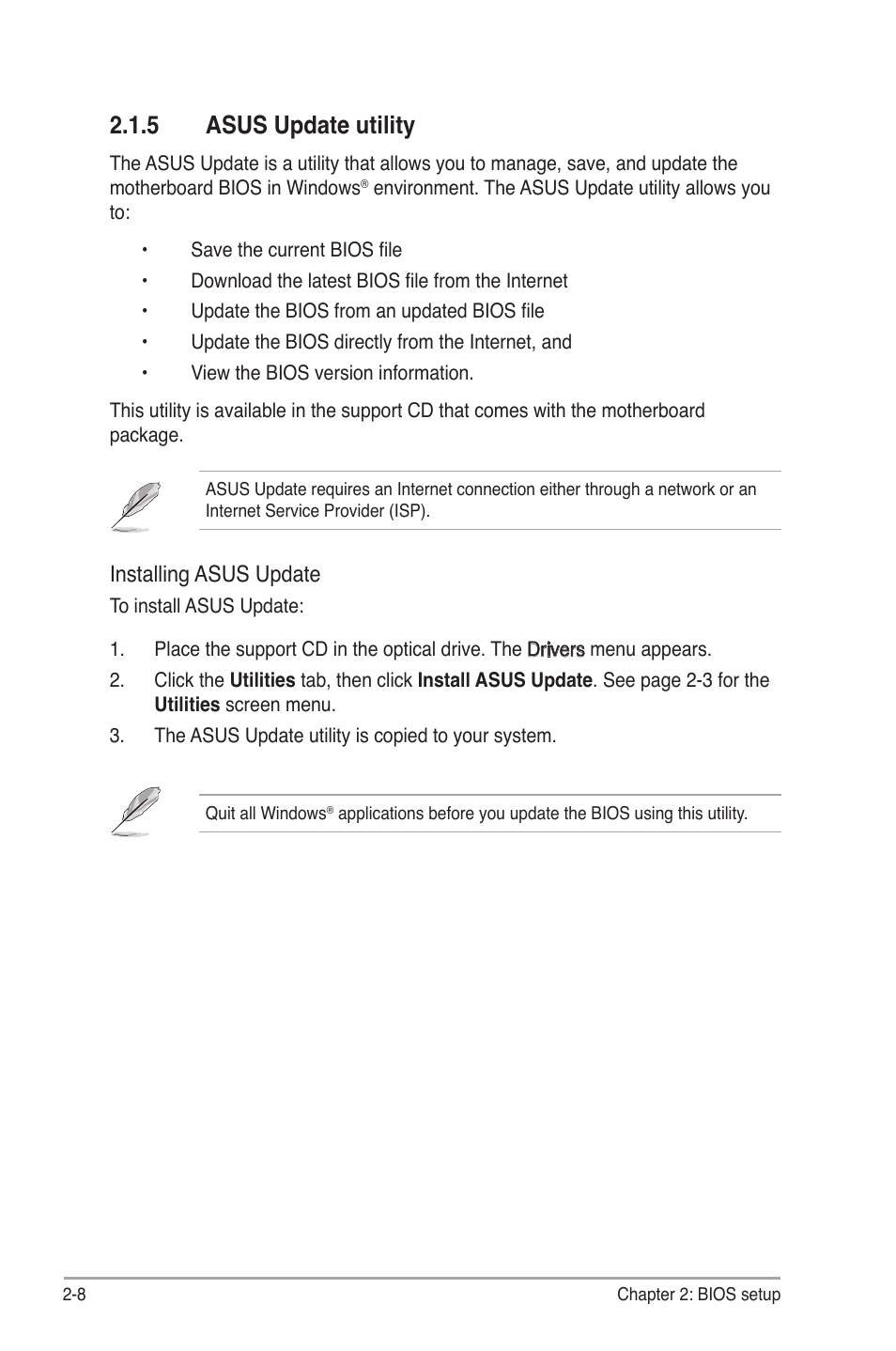 5 asus update utility, Installing asus update | Asus P5B-MX/WIFI-AP User Manual | Page 58 / 94