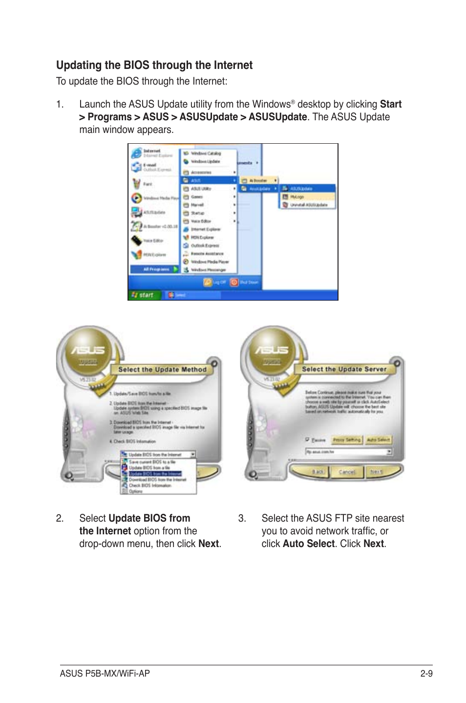 Updating the bios through the internet | Asus P5B-MX/WIFI-AP User Manual | Page 59 / 94