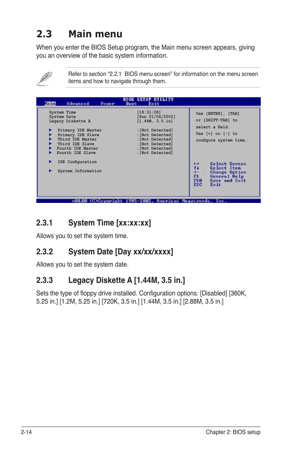 3 main menu, 1 system time [xx:xx:xx | Asus P5B-MX/WIFI-AP User Manual | Page 64 / 94