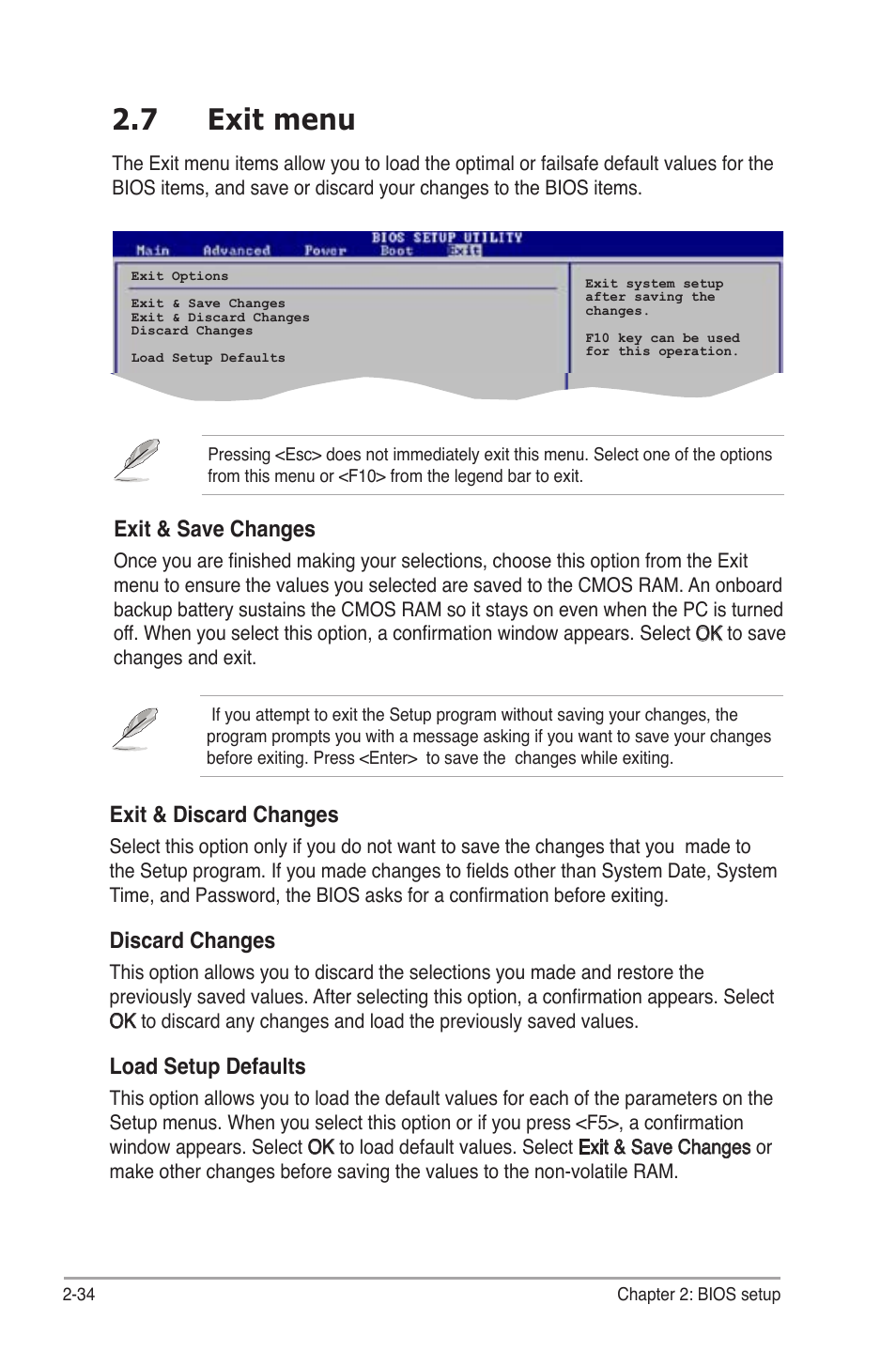 7 exit menu, Exit & discard changes, Discard changes | Load setup defaults, Exit & save changes | Asus P5B-MX/WIFI-AP User Manual | Page 84 / 94