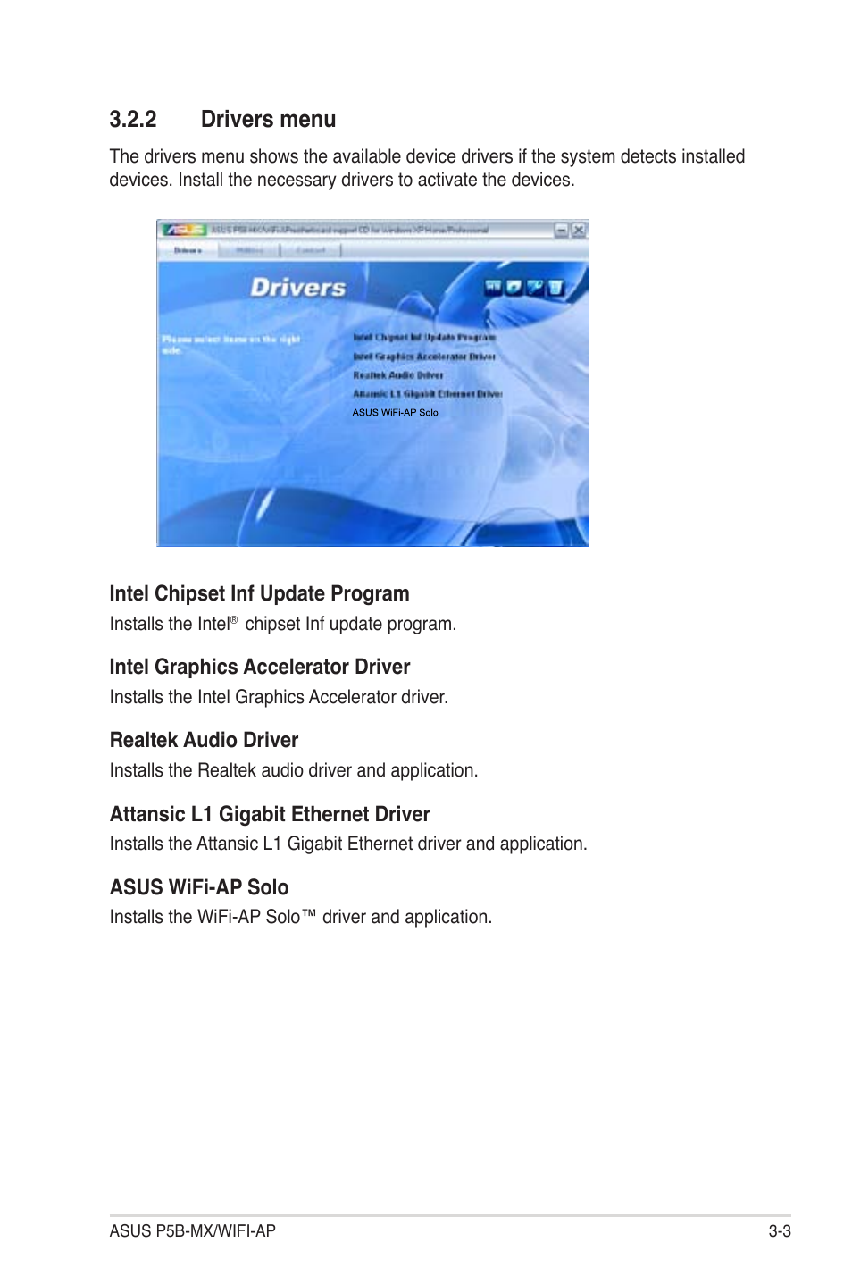 2 drivers menu | Asus P5B-MX/WIFI-AP User Manual | Page 87 / 94