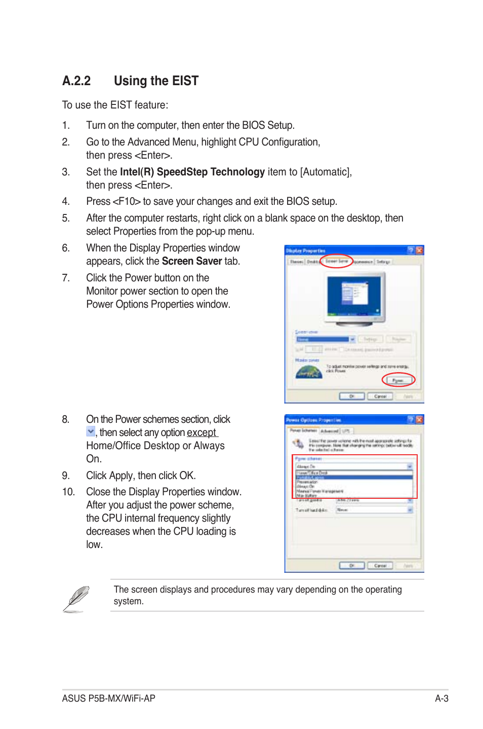 A.2.2 using the eist | Asus P5B-MX/WIFI-AP User Manual | Page 93 / 94