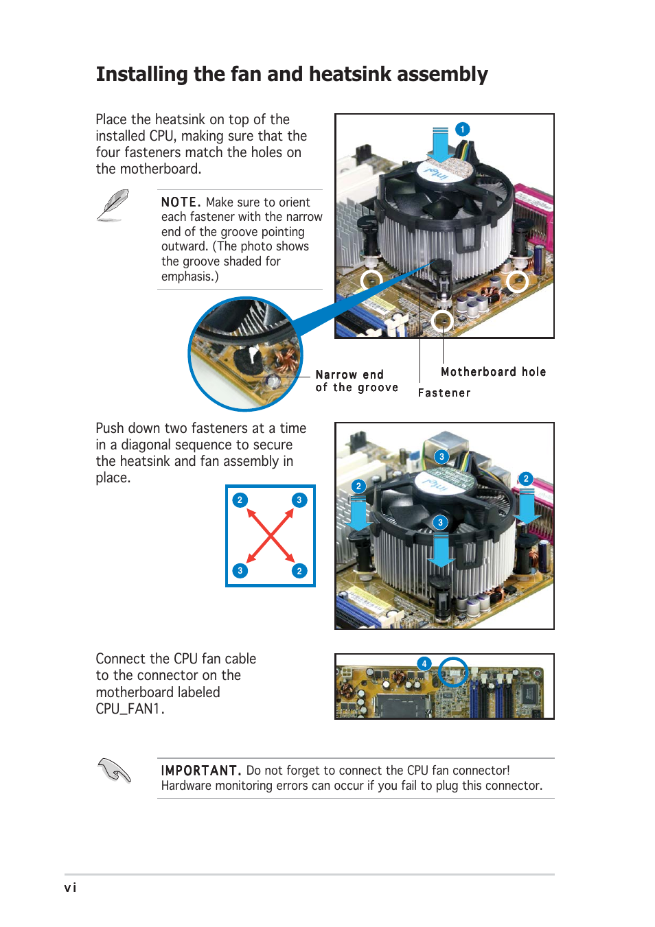 Installing the fan and heatsink assembly | Asus Vintage-PE2 User Manual | Page 6 / 8