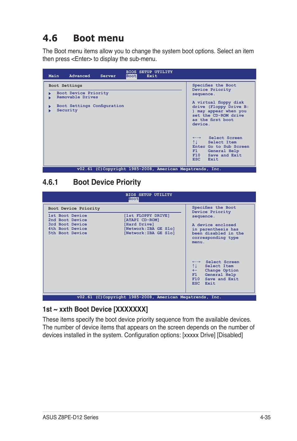 6 boot menu, 1 boot device priority | Asus Z8PE-D12 User Manual | Page 101 / 170