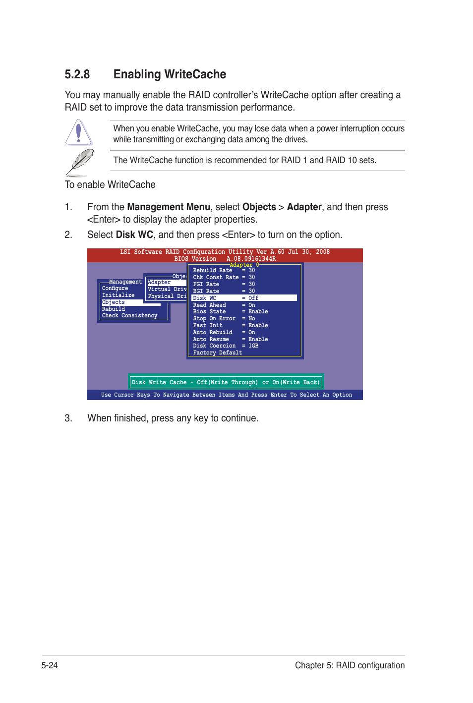 8 enabling writecache | Asus Z8PE-D12 User Manual | Page 130 / 170