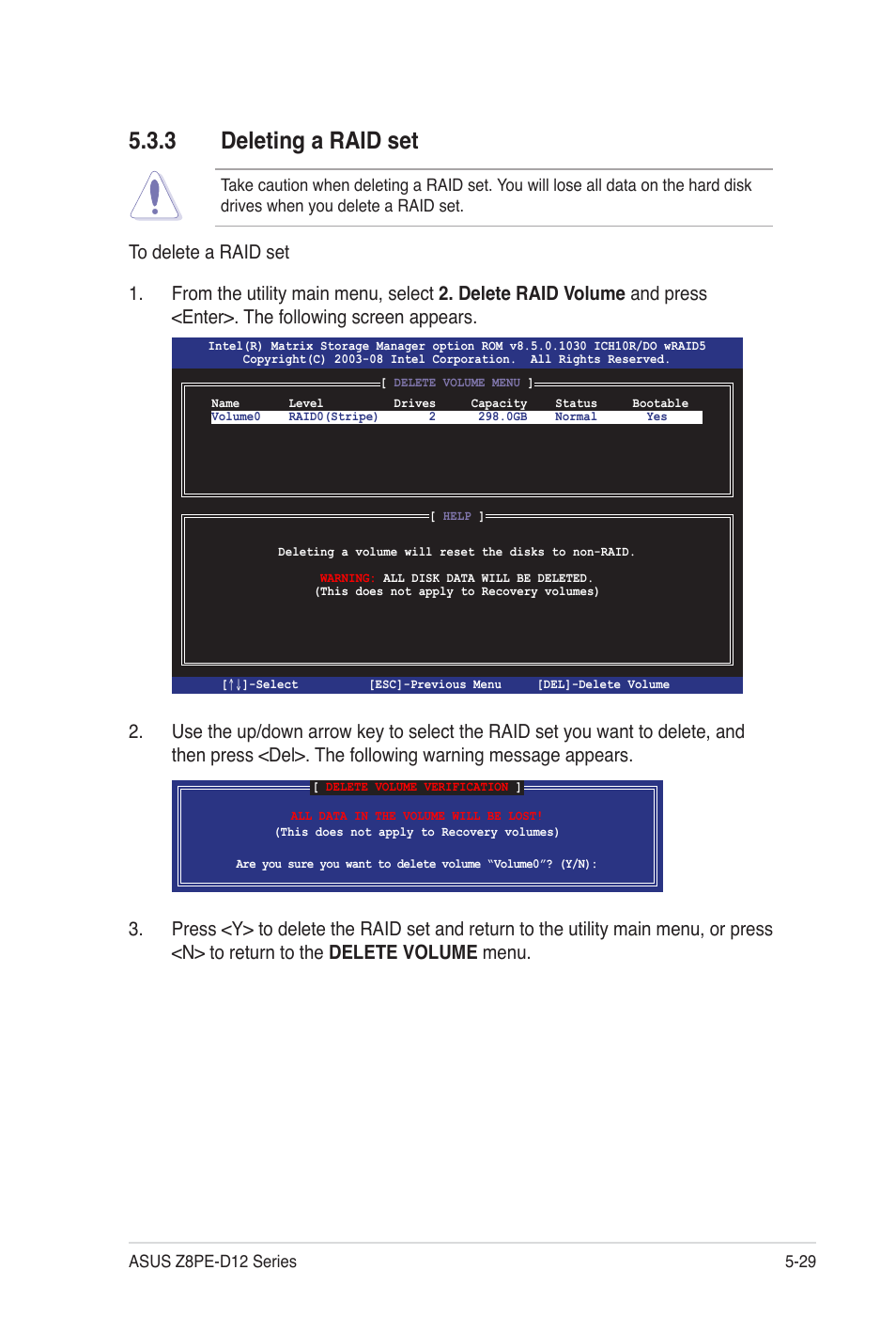3 deleting a raid set | Asus Z8PE-D12 User Manual | Page 135 / 170