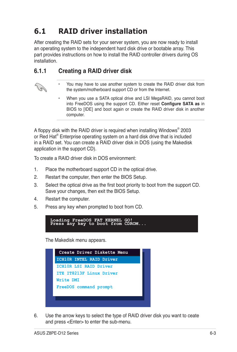 1 raid driver installation, 1 creating a raid driver disk | Asus Z8PE-D12 User Manual | Page 143 / 170