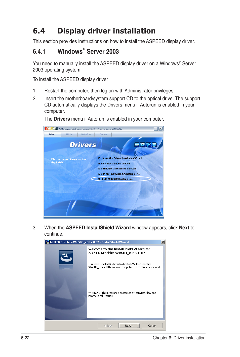 4 display driver installation, 1 windows, Server 2003 | Asus Z8PE-D12 User Manual | Page 162 / 170