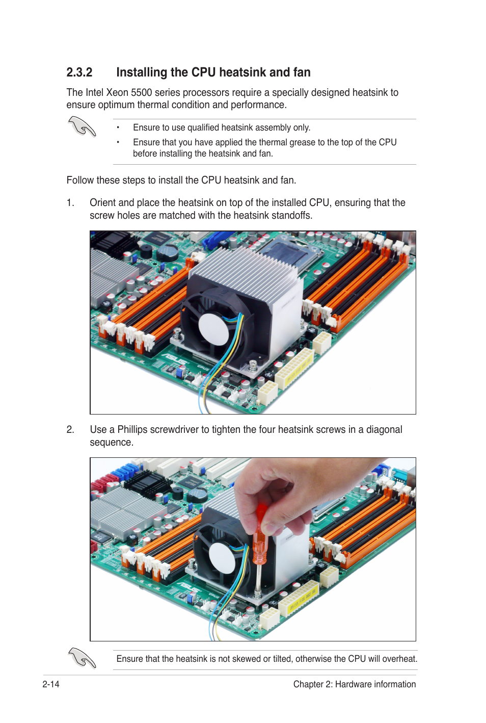 2 installing the cpu heatsink and fan | Asus Z8PE-D12 User Manual | Page 34 / 170