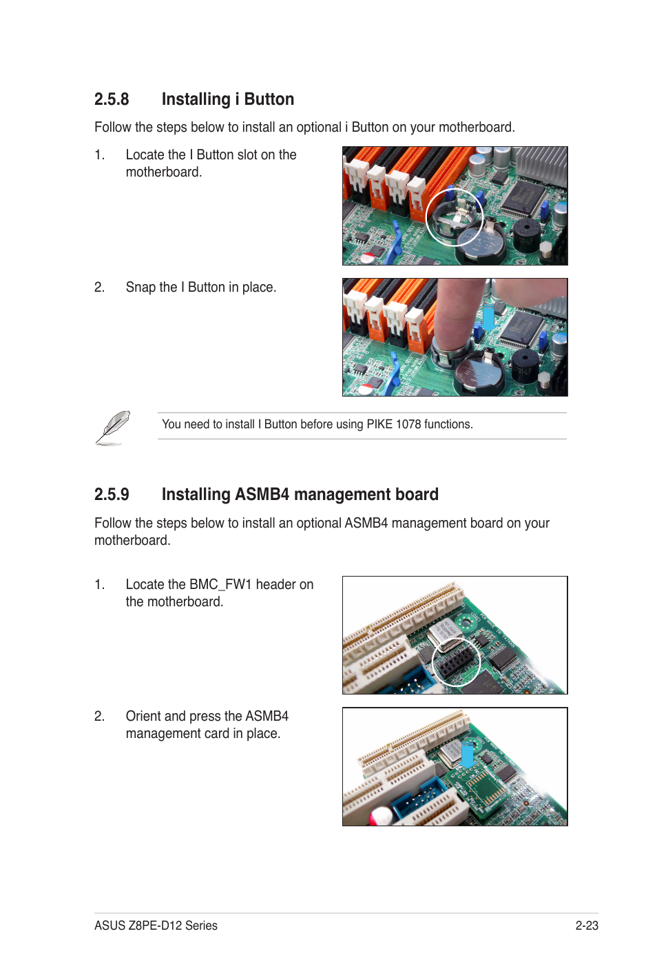 9 installing asmb4 management board, 8 installing i button | Asus Z8PE-D12 User Manual | Page 43 / 170