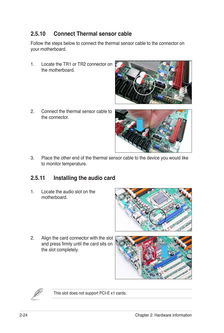 10 connect thermal sensor cable, 11 installing the audio card | Asus Z8PE-D12 User Manual | Page 44 / 170