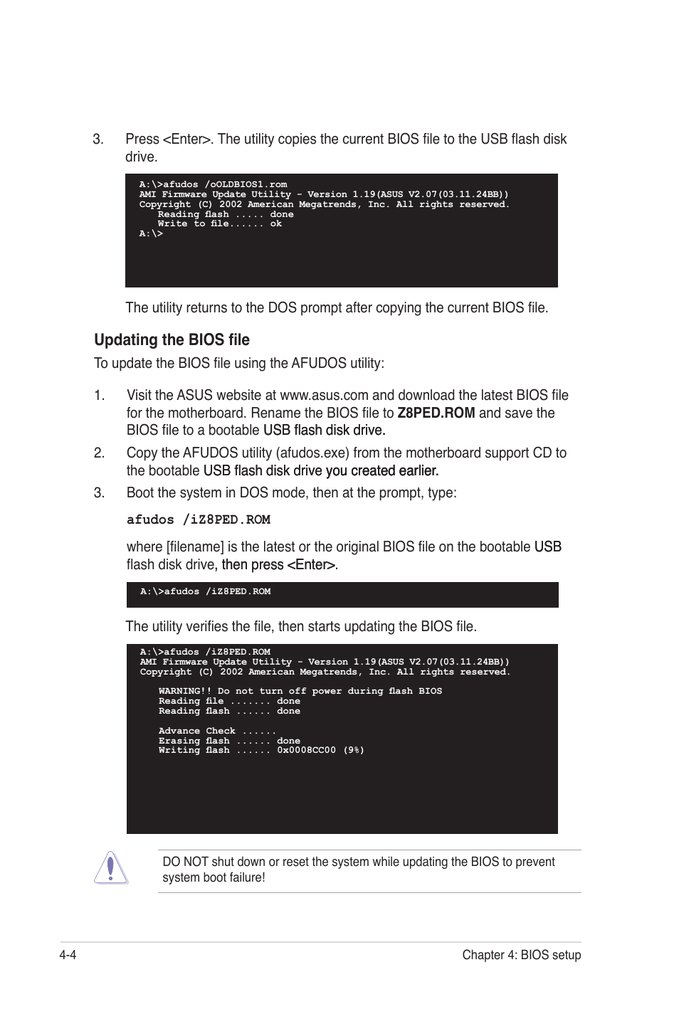 Updating the bios file | Asus Z8PE-D12 User Manual | Page 70 / 170