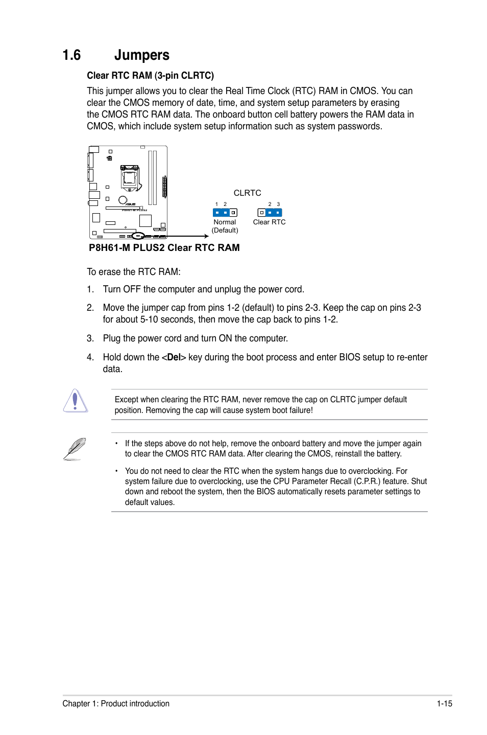 6 jumpers, Jumpers -15 | Asus P8H61-M PLUS2 User Manual | Page 25 / 60