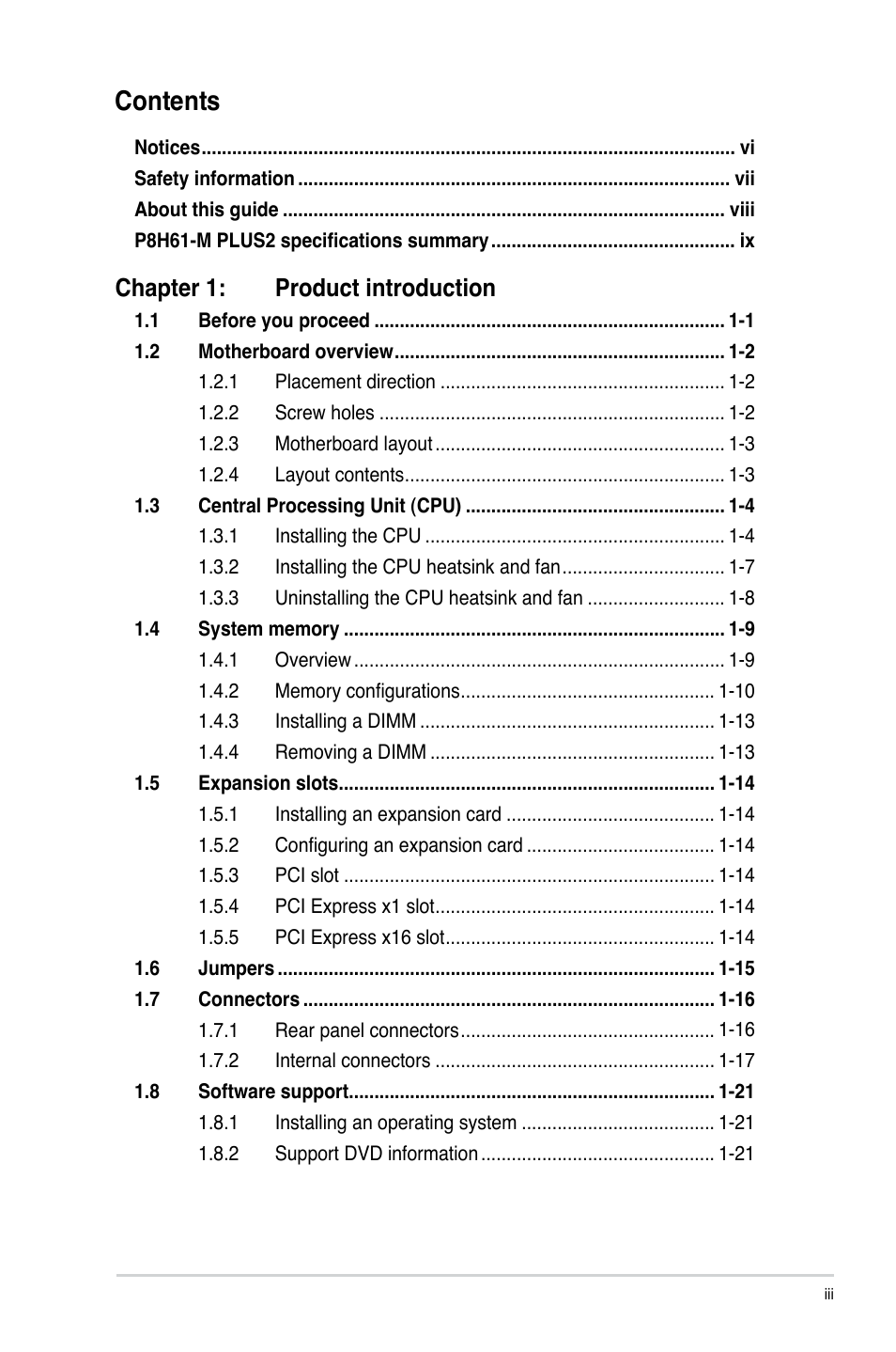 Asus P8H61-M PLUS2 User Manual | Page 3 / 60