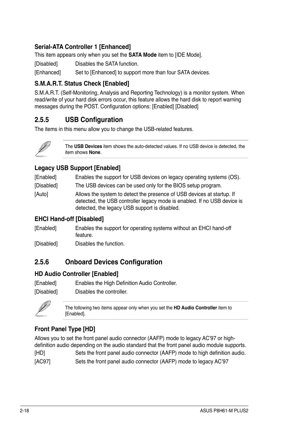 5 usb configuration, 6 onboard devices configuration, Usb configuration -18 | Onboard devices configuration -18 | Asus P8H61-M PLUS2 User Manual | Page 50 / 60