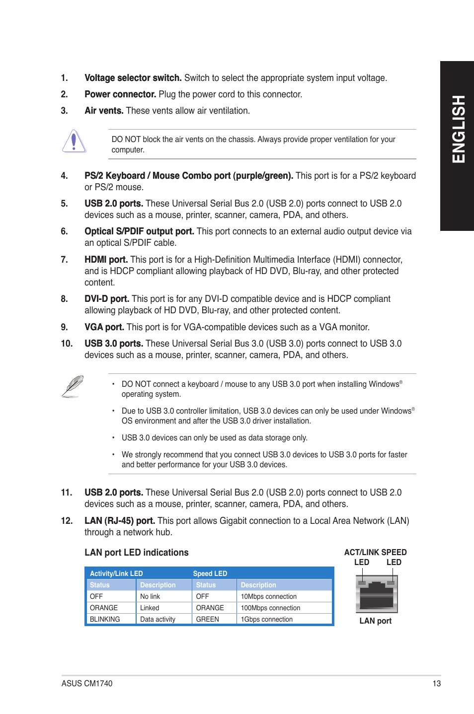 En gl is h en gl is h | Asus CM1740 User Manual | Page 13 / 70